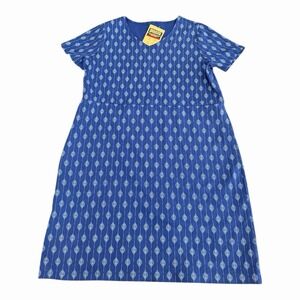 NEW Duluth Trading Dress Large Blue NoGa Naturale Cotton  Geometric Pockets